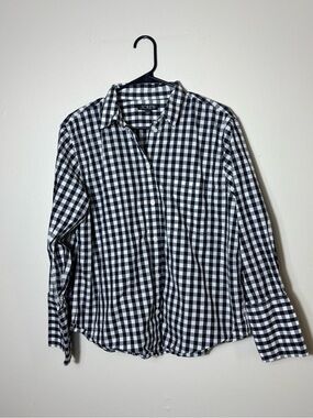 J Crew Women's Check Shirt Sz 12 Black White Long Cuff
